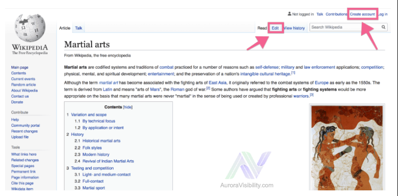 open account on wikipedia